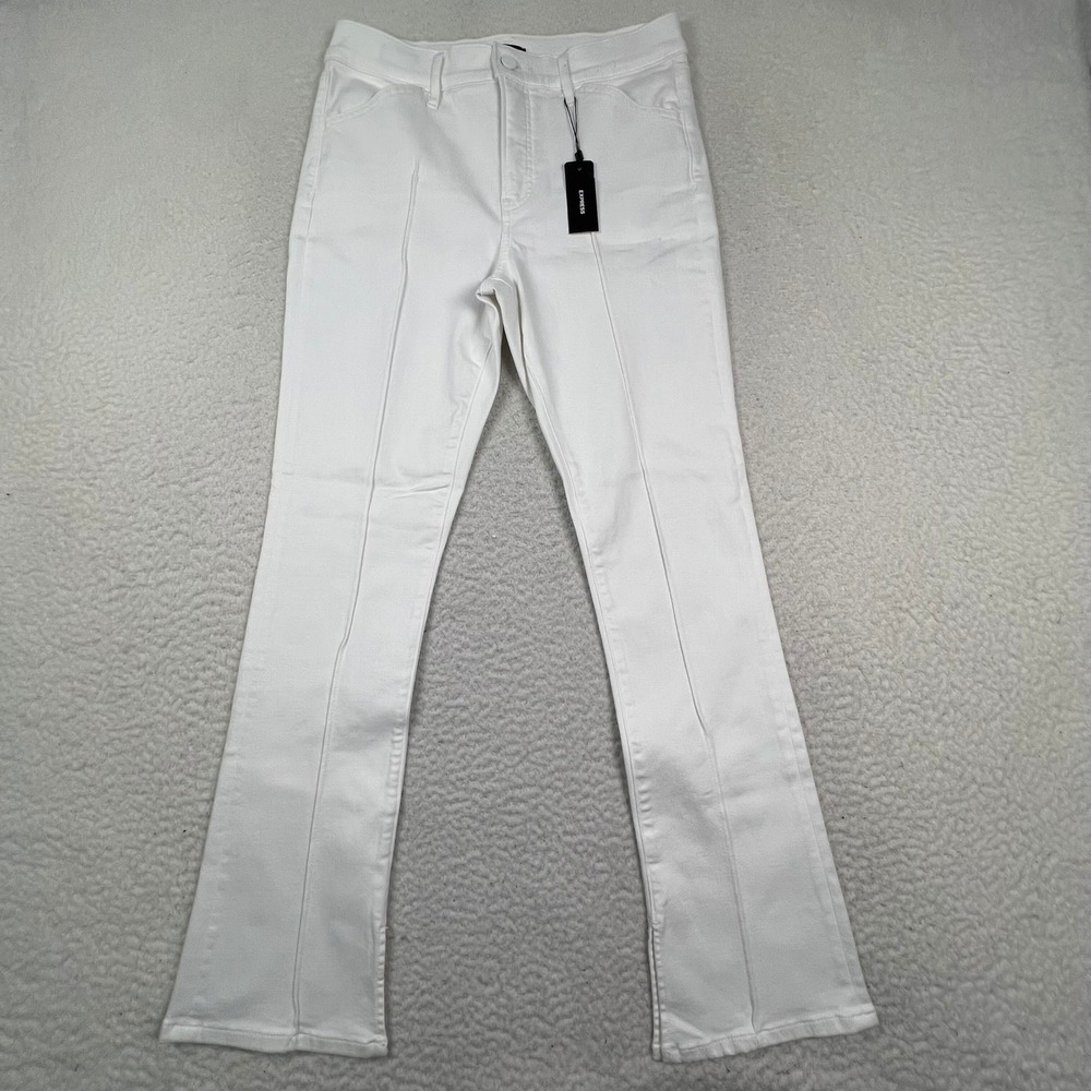 NWT Express Skyscraper Mid Rise Jeans 10S White Flare Stretch Seam Front Pant